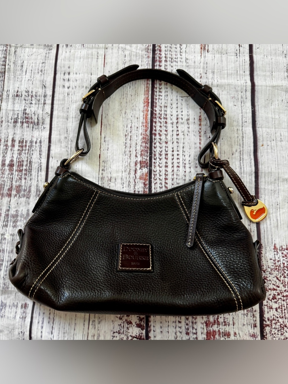 Dooney & Bourke Dark Brown Pebbled Leather Hobo Shoulder Bag